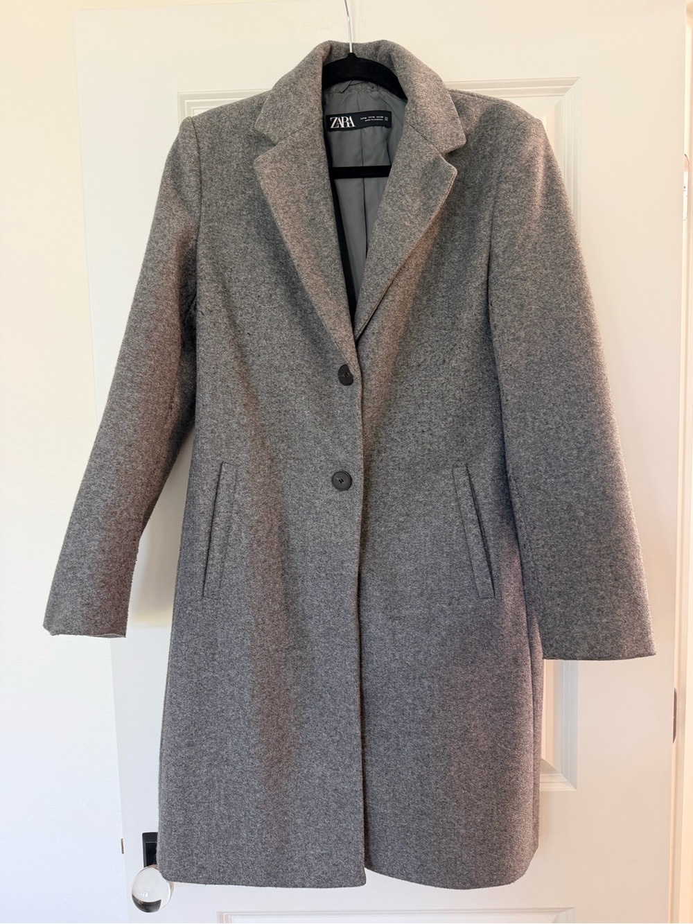 ZARA Gray Wool-Blend Single-Breasted Pea Coat